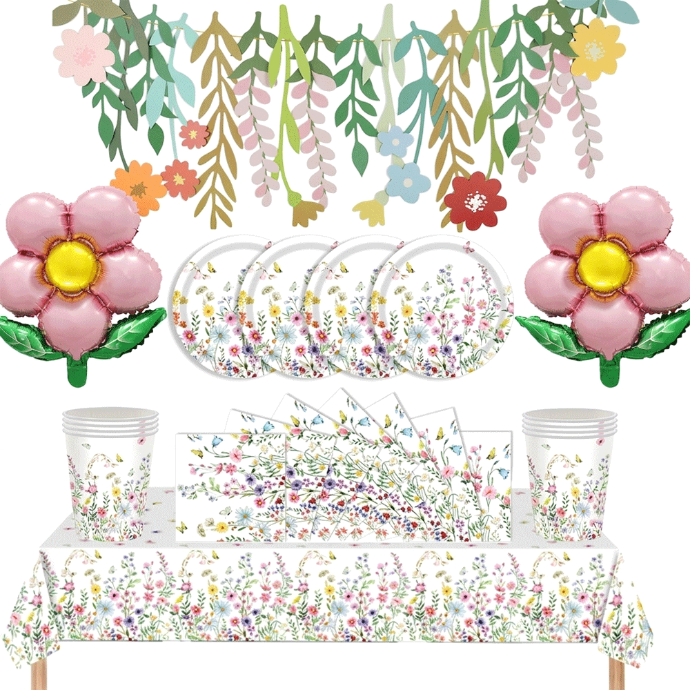 Confetti Balloon Set - Wildflower Party Tischgeschirr Blumen-Pappteller Servietten Banner