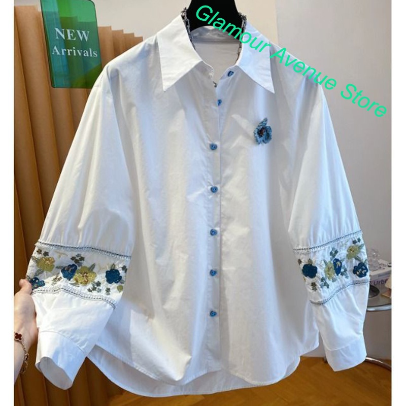 Good Floral & Wedding Decor Supply - Französisches Luxus-Hochwertigkeits-Weißes Besticktes Hemd für Damen,