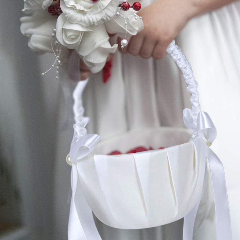 Flower Girl Basket - 20 cm weißer Blumenkorb aus Seide,