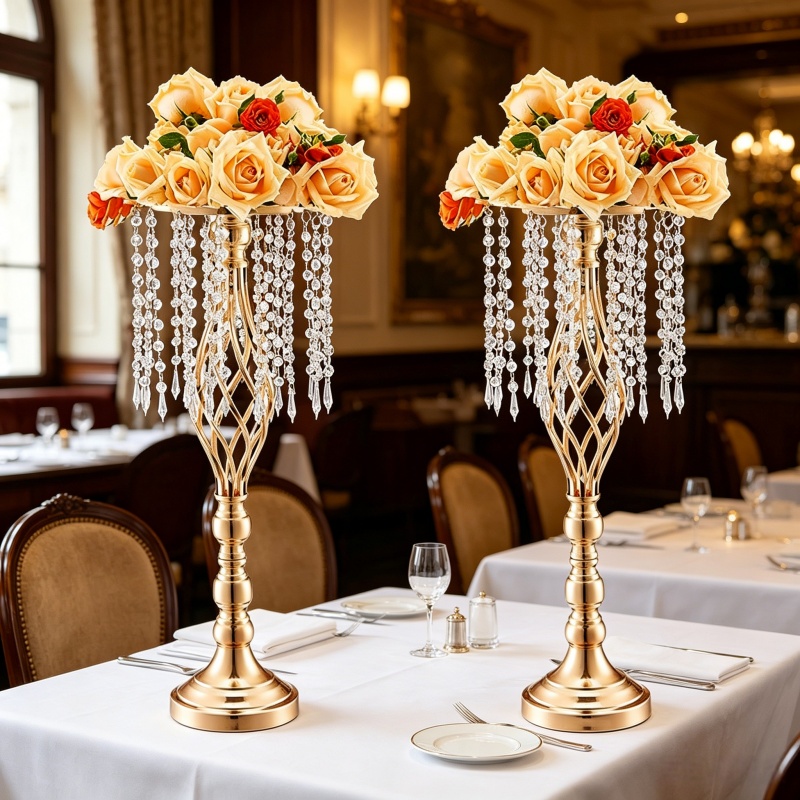 Flower Girl Basket - Eleganter Hoher Goldener Kristallblumenhalter Luxuriöse Gedrehte