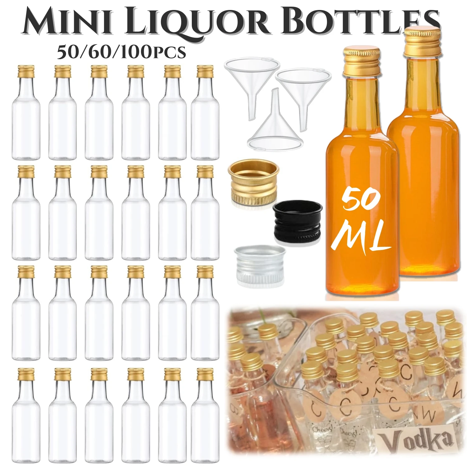 Wedding Alcohol Supply - 50-100 Stück 1,7oz Mini-Schnapsflaschen, kleine Schnapsflaschen